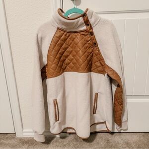 Abercrombie & Fitch Asymmetrical Faux Leather Sherpa Sweatshirt Women Size Large